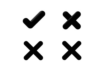 Obraz premium Two stylized black icons, checkmark and cross, on dark background