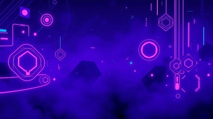 Futuristic cyberspace with geometric shapes and neon glow illustration