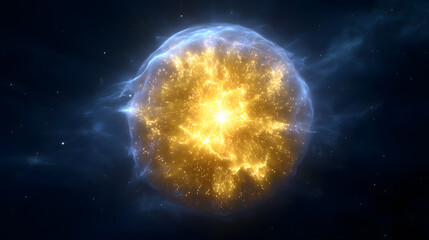 Obraz premium Celestial Explosion: An awe-inspiring cosmic event unfolds as a radiant star undergoes a dramatic supernova explosion, radiating vibrant energy across the vast expanse of the cosmos.