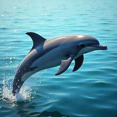 Naklejka premium wild dolphins jump playfully in the blue ocean water