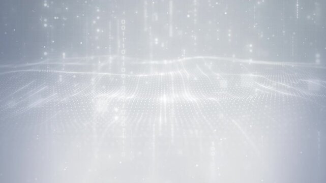 Futuristic white abstract particle motion background with wave light lines and soft grid flow, perfect for corporate, media, commercial, or clean digital presentation concepts