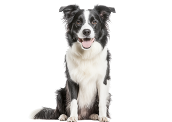 Happy Border Collie dog; isolated on transparent PNG; studio shot.