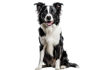 Happy Border Collie dog, isolated on transparent PNG, studio shot.