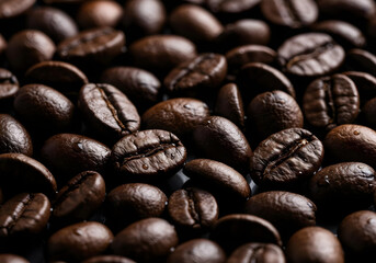 dark aromatic coffee beans background texture


