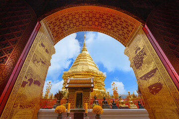 The Golden Pagoda of Wat Phra That Doi Suthep Buddhist Temple is a famous place and landmark for...