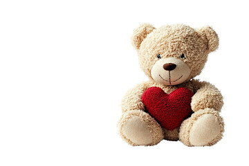 Obraz premium Adorable Teddy Bear Holding Red Heart, Isolated on Transparent PNG