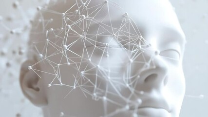 Abstract representation of a human face with interconnected lines symbolizing neural networks and technology - Powered by Adobe