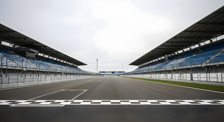 Empty Race Track Finish Line Under Overcast Sky
