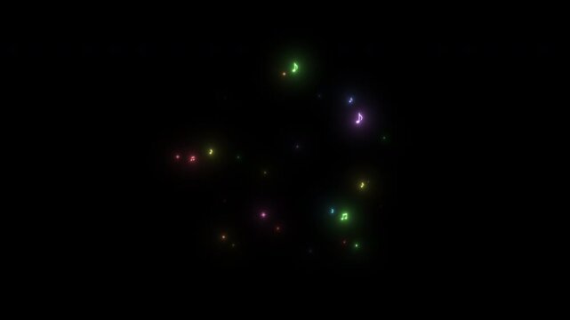 カラフルな音符が中央から弾けるパーティクル素材,音楽,五線譜,記号,楽譜,発光,アルファチャンネル,Colorful notes play from the center Particle Material,Music,Stave,Symbol,Sheet Music,Luminescence,Alpha Channel