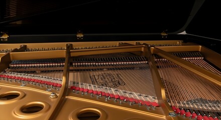 Detailed View of a Grand Piano's Inner Mechanism