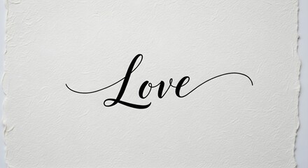 Elegant cursive "Love" on textured white paper, soft romantic feel