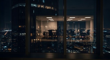 Cityscape Night View from a Modern Office