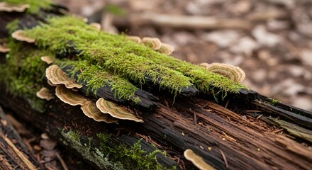 Mossy Log with Shelf Fungi: A Close-Up of Forest Decomposition and Renewal