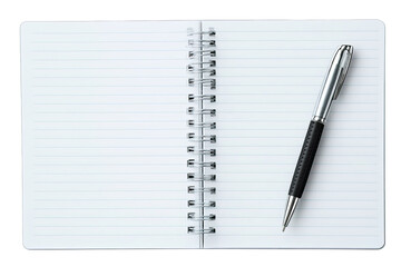 Open spiral-bound notebook with pen