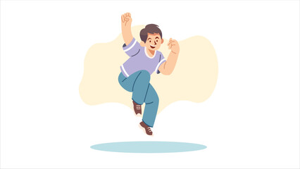 Joyful Young Man Jumping in the Air - Vector Illustration
