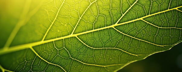 Obraz premium Close-up view of a green leaf showcasing intricate veins and texture under natural sunlight