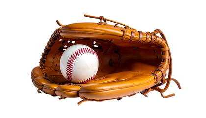 Baseball Glove and Ball: A classic leather baseball glove cradles a pristine baseball, embodying the spirit of American pastime, ready for action and competitive sports.