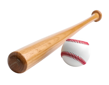 Baseball Bat and Ball: A classic wooden baseball bat and a pristine baseball, captured in perfect detail. This image embodies the spirit of the game, ready for action.