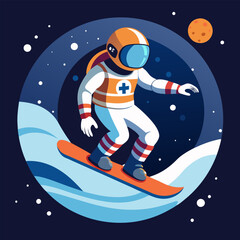 Astronaut Snowboarding in Space. A Cosmic Winter Adventure