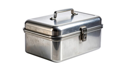 Stainless steel storage box isolated on transparent background