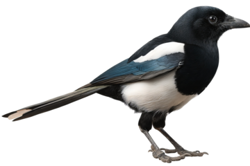Vibrant magpie isolated on transparent background - high resolution PNG digital illustration for design projects