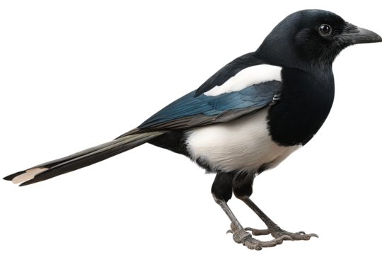 Vibrant magpie isolated on transparent background - high resolution PNG digital illustration for design projects