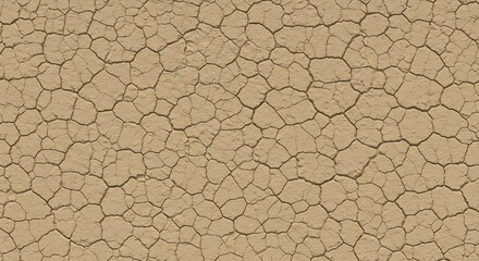 Closeup of a dry cracked and textured beigebrown desert floor with irregular polygonal patterns