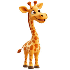 Fototapeta premium Happy Cartoon Giraffe, Isolated on Transparent PNG, 3D Render