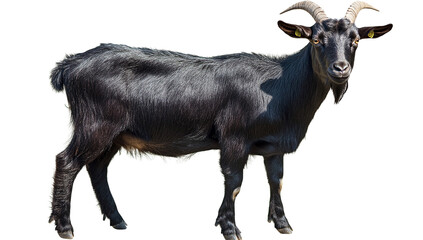 Fototapeta premium Black Goat, Isolated on Transparent PNG, Farm Animal, Majestic Pose