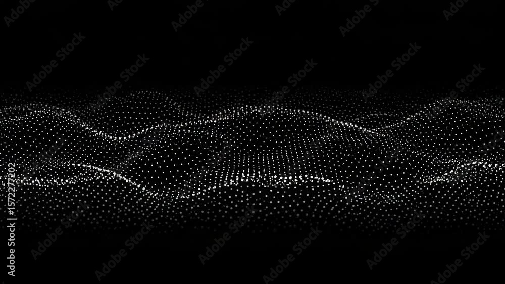 Poster a digital abstract background with white dots forming a wavy pattern on black
