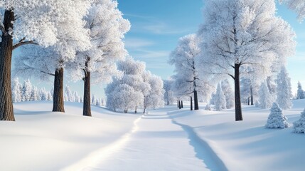 Snowy ground beneath towering pine trees, branches burdened with new snow.