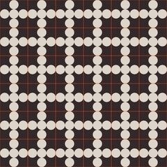 Abstract geometric vector seamless color pattern. Vector background with repeating small circles. Bauhaus constructive style tiles. Cover design. Brown, beige, orange colors. Geometrical grid pattern.