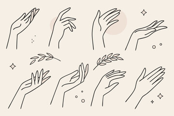 Elegant line art collection of diverse female hands in various graceful poses