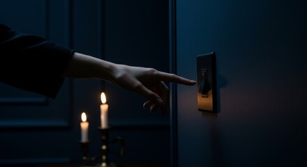 finger-turned-off switch by candlelight, minimal dark background