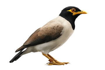 Naklejka premium Isolated mynah bird perched on branch in PNG style with transparent background for easy cutout use