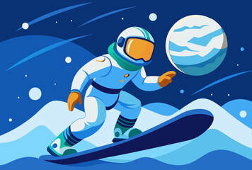 Astronaut Snowboarding in Space. A Cosmic Winter Adventure