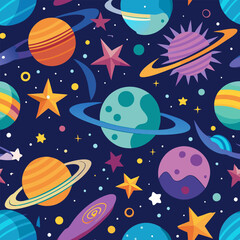 Cosmic Wonders. A vibrant journey through the universe. showcasing planets. stars. and galaxies in a playful. colorful design.