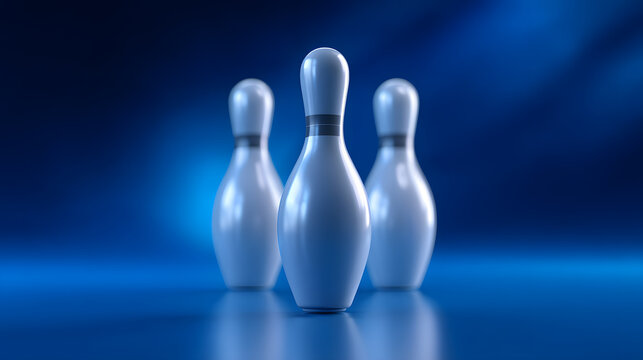 Striking Trio: Three bowling pins are poised and radiant, ready to be struck down against a mesmerizing backdrop.