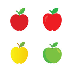 Four colorful cartoon apples red yellow and green on a white background