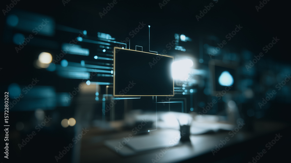 Aufkleber digital hub: an evocative image of a sleek digital display, at the heart of a technological network,