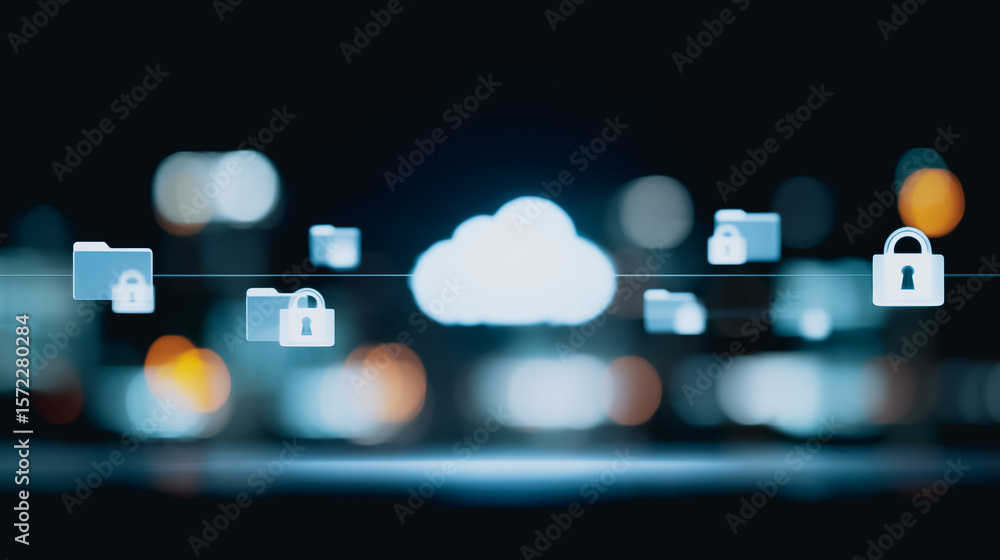 Poster cloud data protection: a visual representation of a cloud-based data protection system, symbolizing 