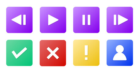 チェックマークや再生/一時停止/巻き戻し/早送りなどのアイコンセット( ベクター 編集可能)
