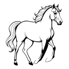 Obraz premium Majestic horse in profile view, in a dynamic, stylized pose. Animal illustration with no specific location.