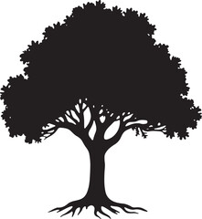 Timeless Sentinel: Majestic Oak Tree Silhouette with Deep Roots