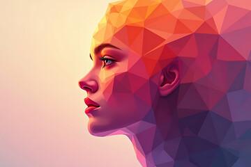 Abstract Face Profile in Sunset-Hued Triangles Fading into Background, AI-generated