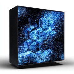 LED wall panel in 3D with sapphire blue nebula effects and black undertones for a galactic design.