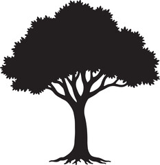 Timeless Sentinel: Majestic Oak Tree Silhouette with Deep Roots