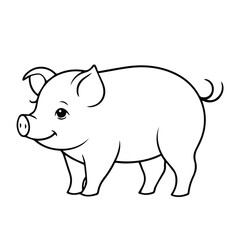 Obraz premium Cute pig outline in profile view, simple coloring page. Adorable piglet, standing, against white background. Childrens coloring book character, home use -