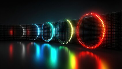 3D LED panel icon showcasing a continuous rainbow of LED lights flowing through the panel.