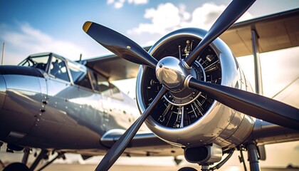 Vintage biplane engine close-up